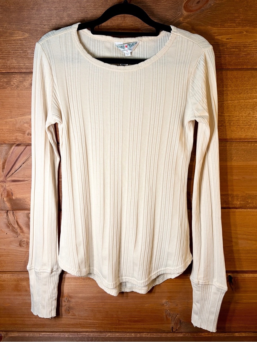 Hard Tail Soft Cream Ribbed Long Sleeve Tee Size Small 💕🖤
